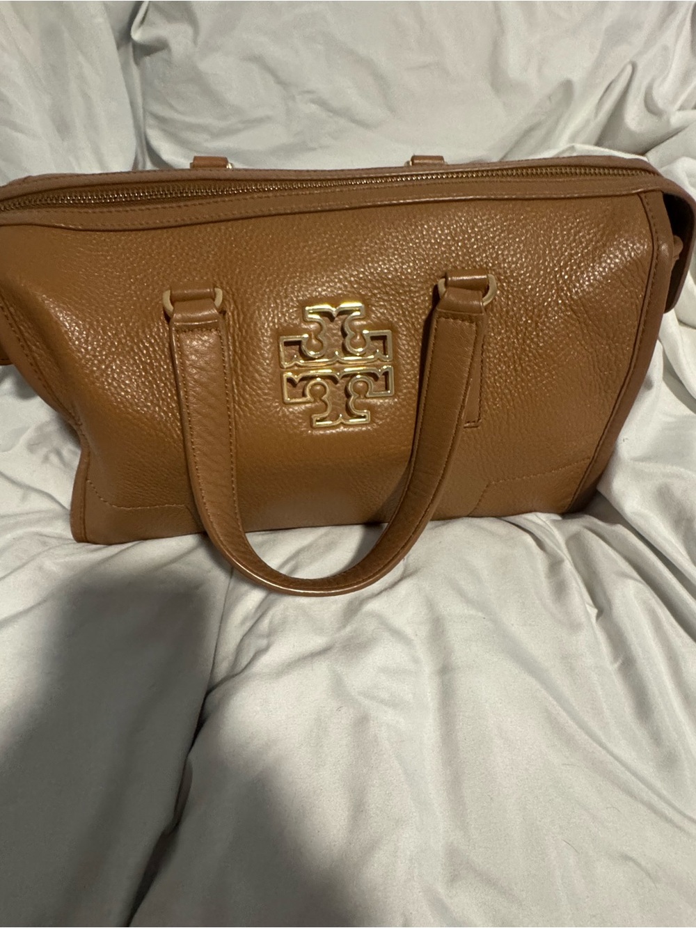 Tory Burch Cognac Leather Satchel with Gold Logo